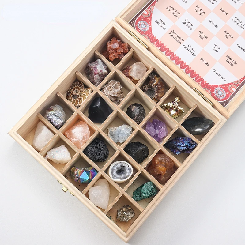 

25pc/set Natural Gemstones Box Healing Crystal Irregular Ore Minerals Specimen Set Science Collection Home Decoration Gift