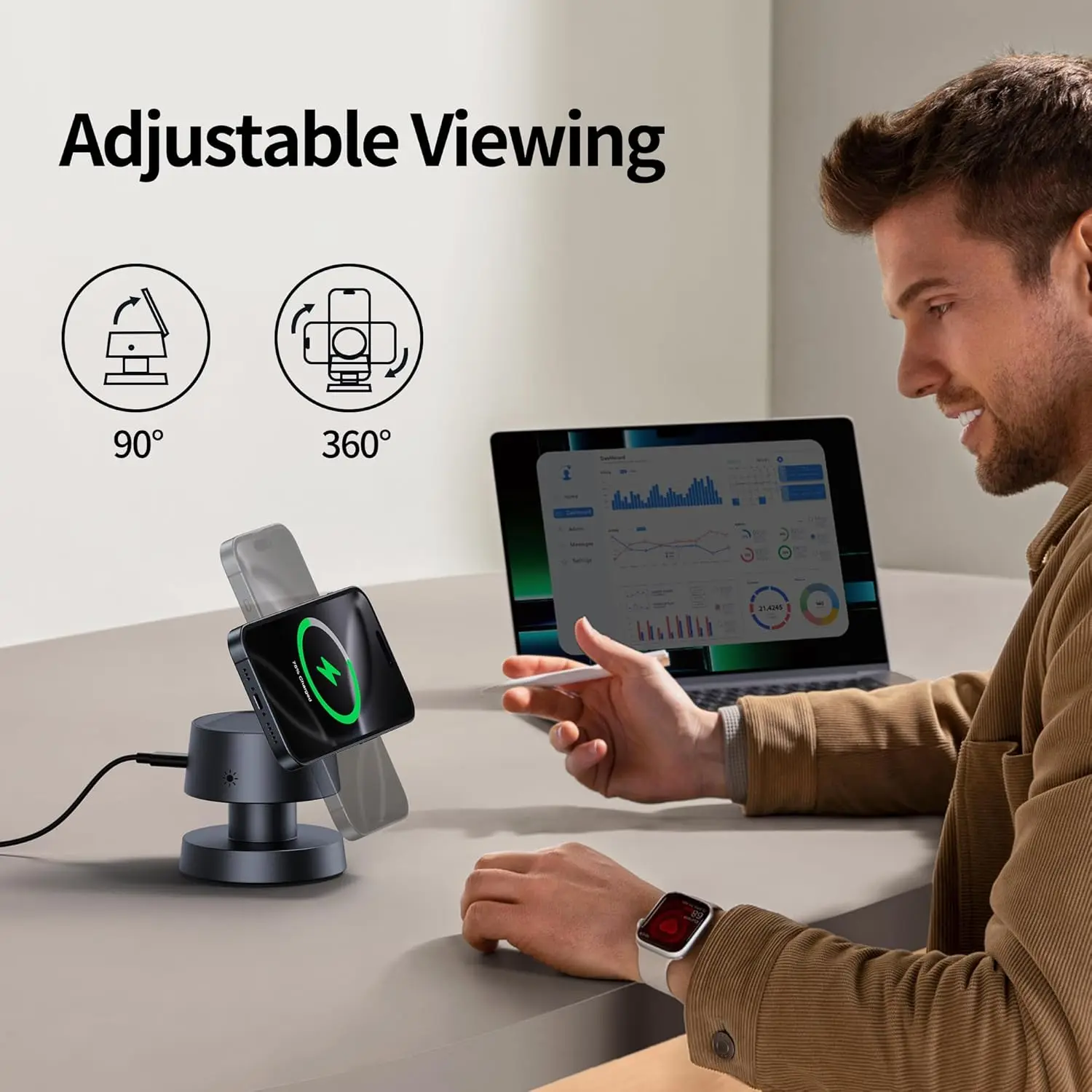 4 in 1 Magnetic Wireless Charger Fast Charging Adjustable Night Light for iPhone 16 15 14 13 12 Pro Max Apple Watch AirPods Pro