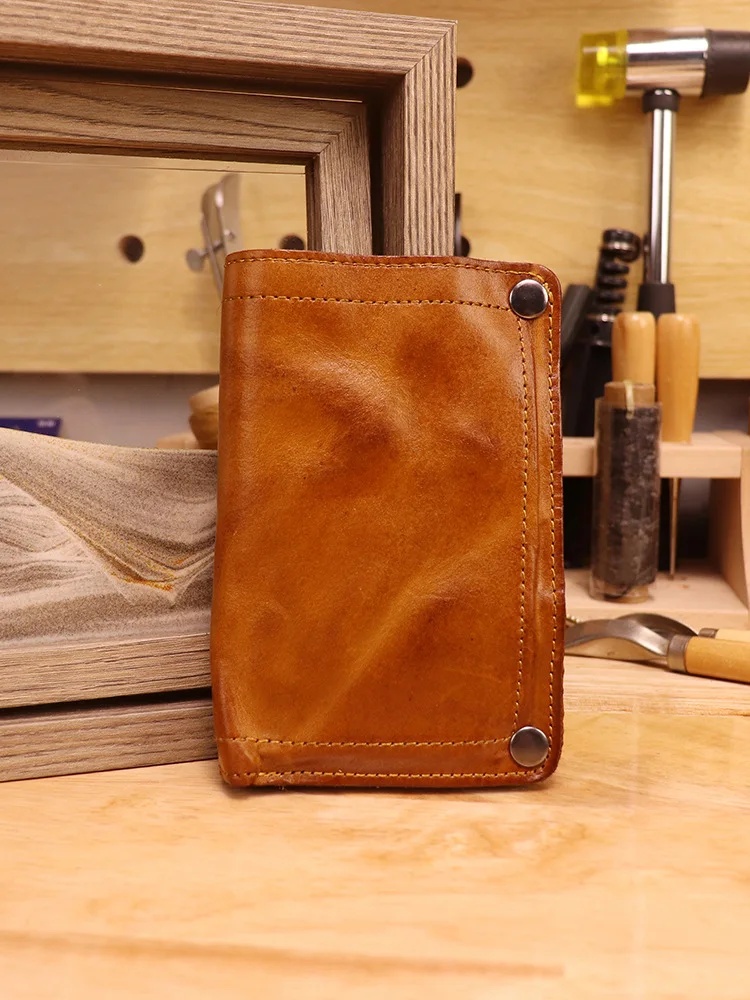 محفظة جلدية أصلية للرجال، بتصميم كلاسيكي ثنائي الط...