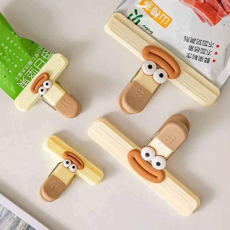 3pcs 크리 에이 티브 페이스 백 씰링 클립 식품 스낵 클립 주방 도구 장 작은 클립 냉장고 플라스틱 식품 가방 보관