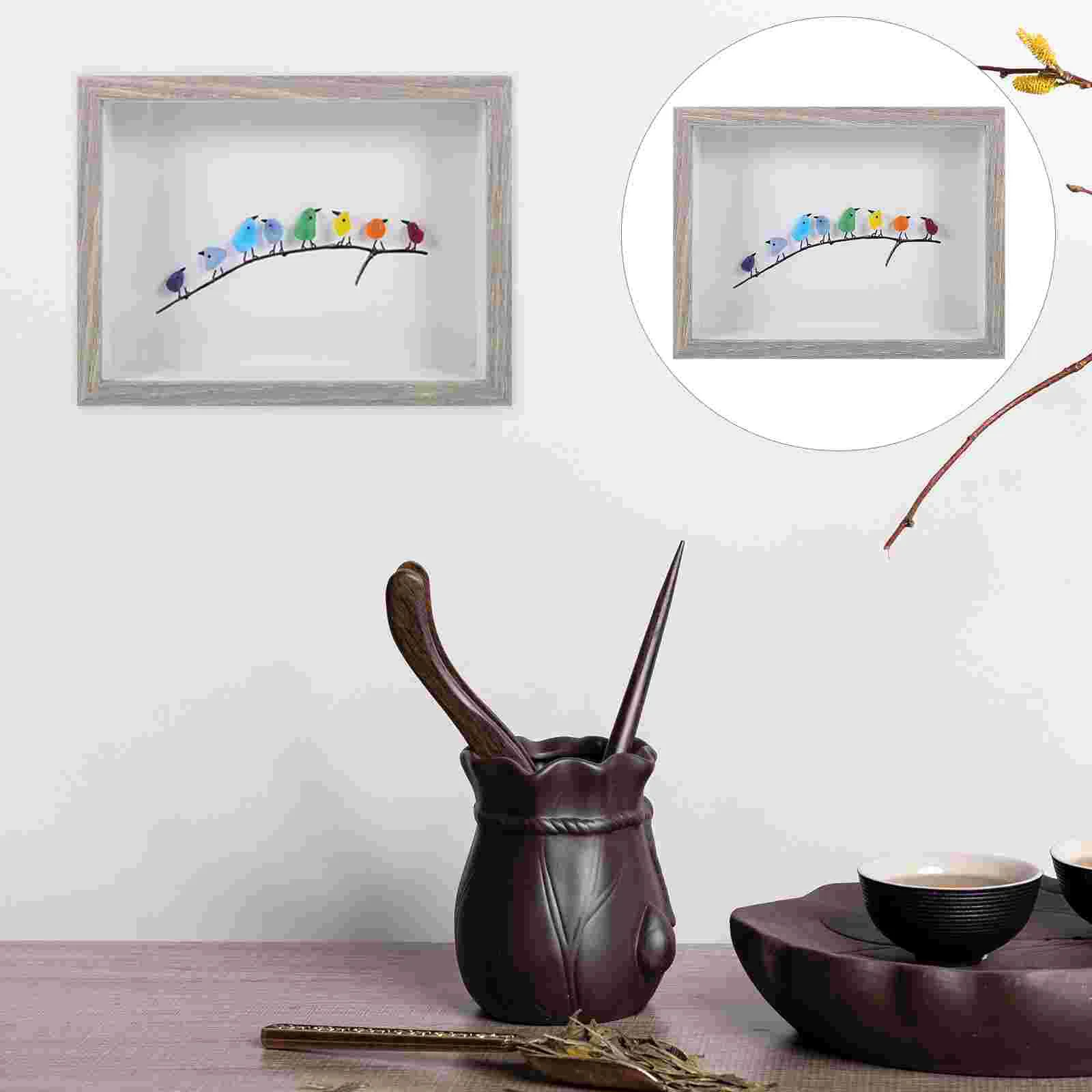 

Photo Frame Sea ​​glass Rainbow Bird Hanging Decor Ornament Crystal Stone Pendant Ornaments