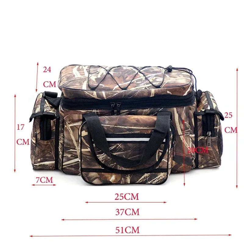 Grand sac de pêche nylon étanche 50x30x25cm - Sac bandoulière double couche capacité maximale