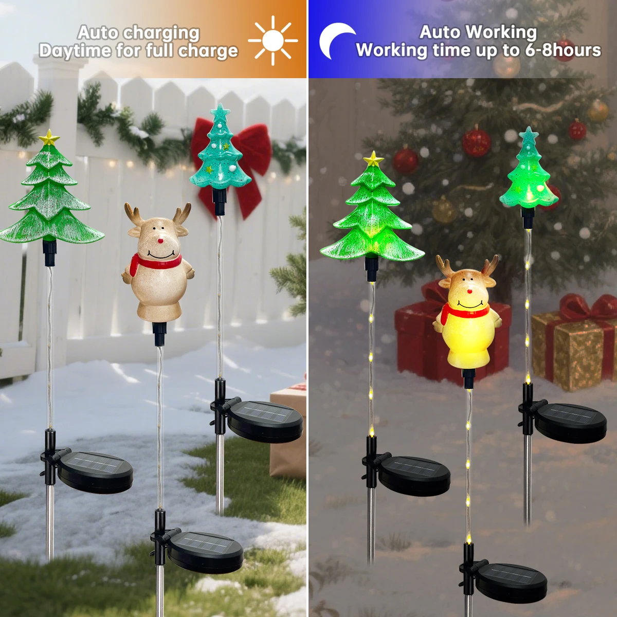 Christmas Solar Garden Santa Claus Elk Xmas Tree Stake Lights with 8 Lighting Modes For Outdoor Holiday Lawn Christmas Decor