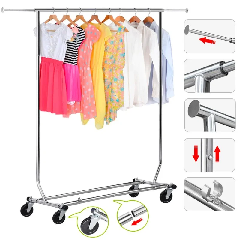 Heavy Duty Adjustable Collapsible Garment Rack, Stainless Steel, Chrome 3