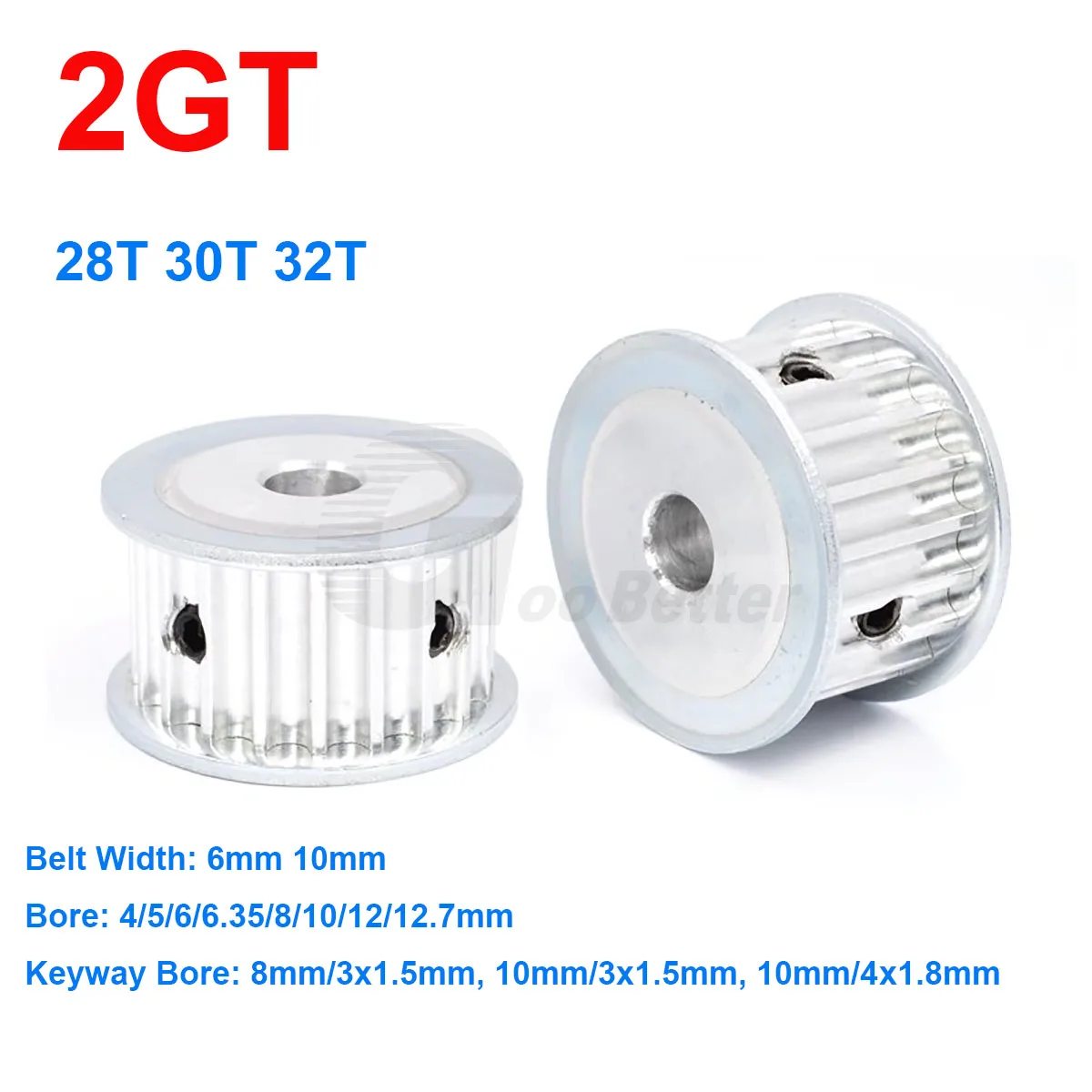 

2GT 28T 30T 32T Timing Pulley Bore 4/5/6/6.35/8/10/12/12.7mm For GT2 Width 6mm 10mm Timing Belt 3D Printer CNC Parts