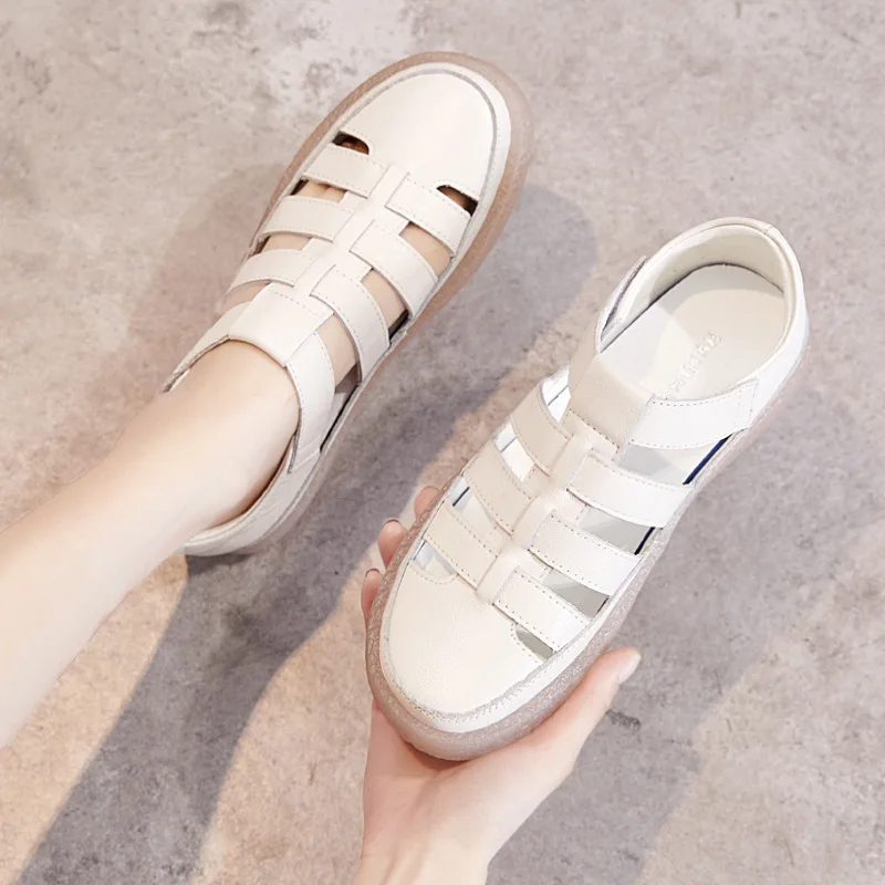 

Женские ботинки ручной работы Careaymade из натуральной кожи, ретро-босоножки из натуральной кожи на низком каблуке, римские сандалии