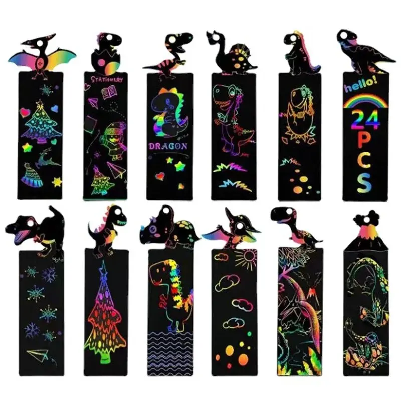 24Pcs Animal Scratch Painting Toys DIY Toys Scratching Painting Paper Alien Scratching Painting Colorful Paper For Kids scratch painting toys