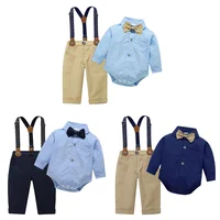 Ensembles de vêtements de mariage formels pour bébé garçon, tenue pour bébé de 3 6 12 18 24M, body à bretelles, Costume de fête d'anniversaire pour enfant en bas âge 2