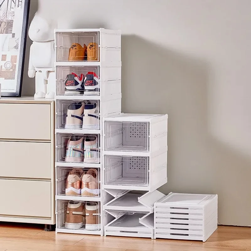 6 Layers Shoes Box Foldable Transparent Sneaker Shoe Storage Organizers Box Stackable Dustproof High-top Cabinet Shoe Rack Shelf