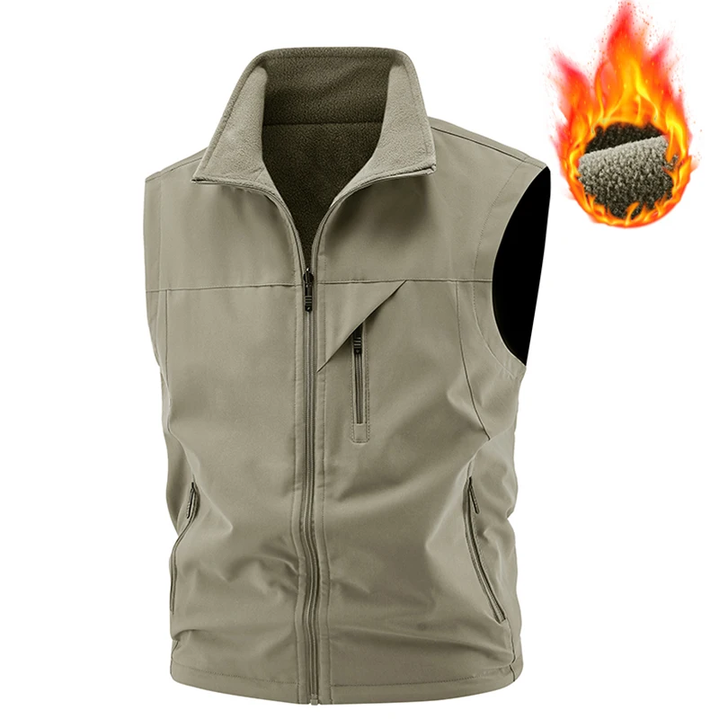 Veste polaire chaude hiver pêche photographe coupe-vent col montant double face homme