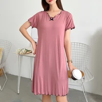 Loose Modal Sp Dr Women Summer plus Size Nightgown Home Dr ort Sve V-Ne Mid-Length A-Line Skirt - Image 4