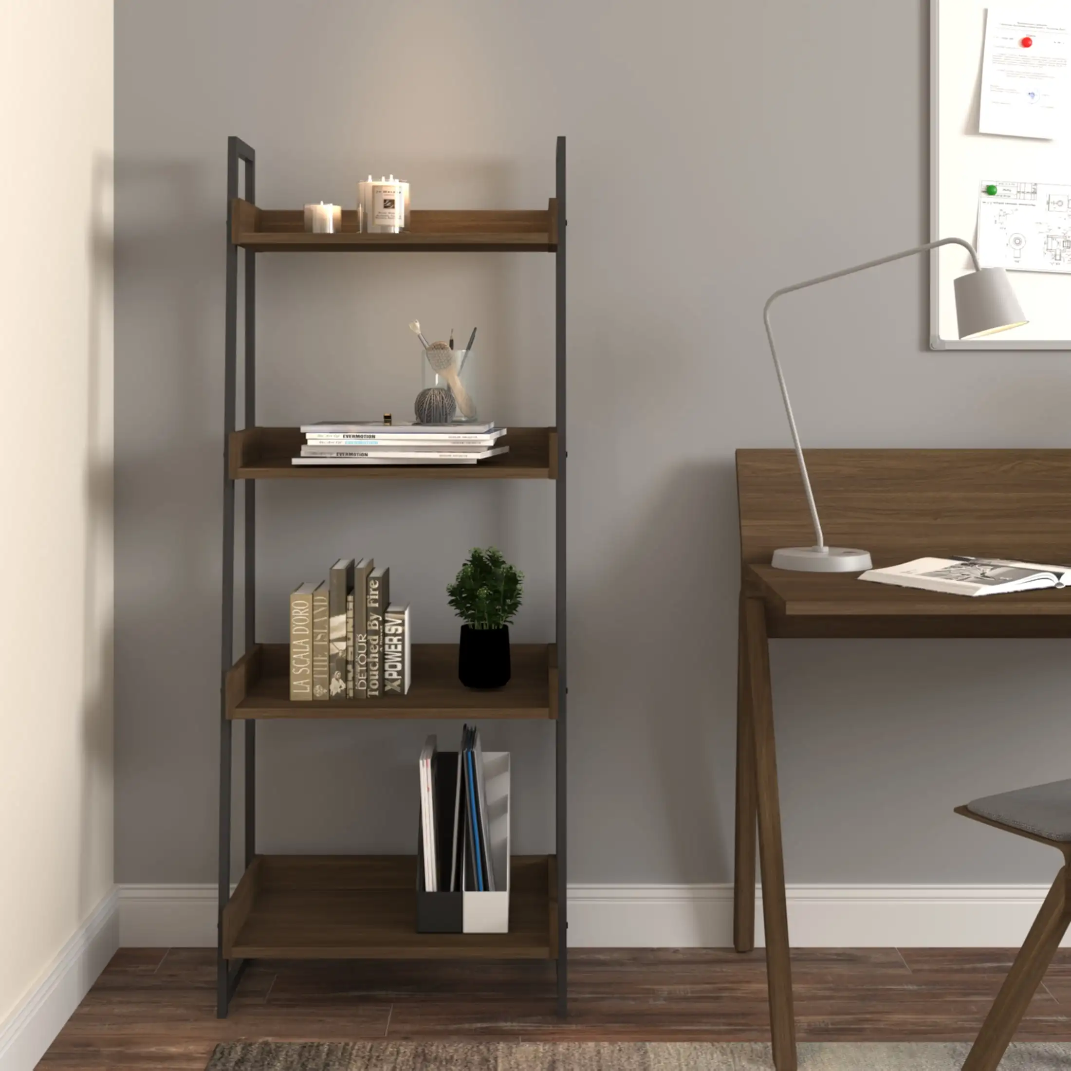 Mainstays Mixed Material 4-Shelf Bookcase, Walnut