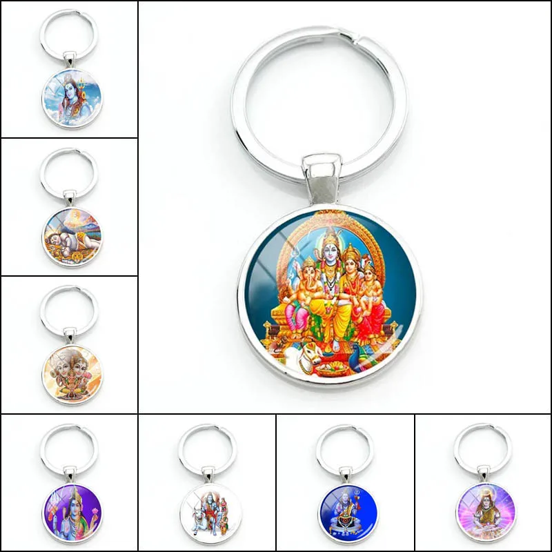 

Lord Shiva Keychain Fashion Religious Pendant Keychain Glass Cabochon Metal Car Keychain Ladies Mens Hindu Lover Gift Jewelry