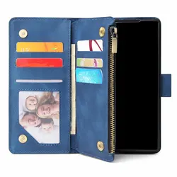 Leather Wallet with Magnetic Zipper - Retro Flip Card Stand and Mobile Case Cover for Honor 6C PRO (Blue)