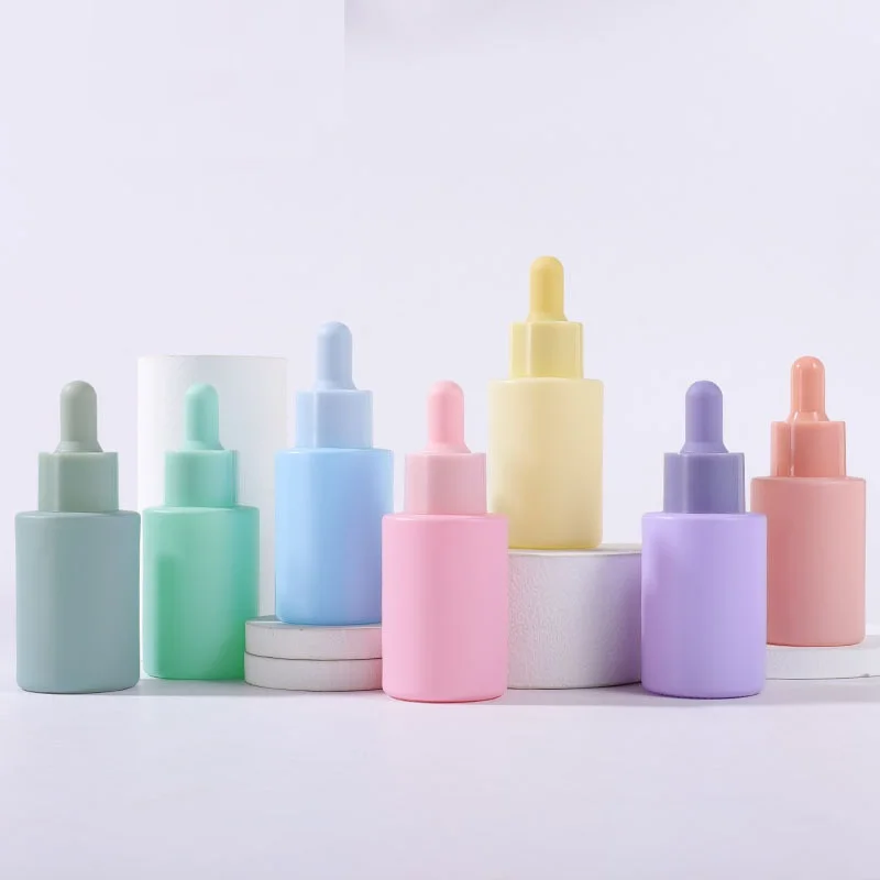 

100pcs/lot 30ml Glass Essential Oil Screw Dropper Bottle Red Orange Pink Green Blue Yellow Purple 1 oz with Color Dropper lid