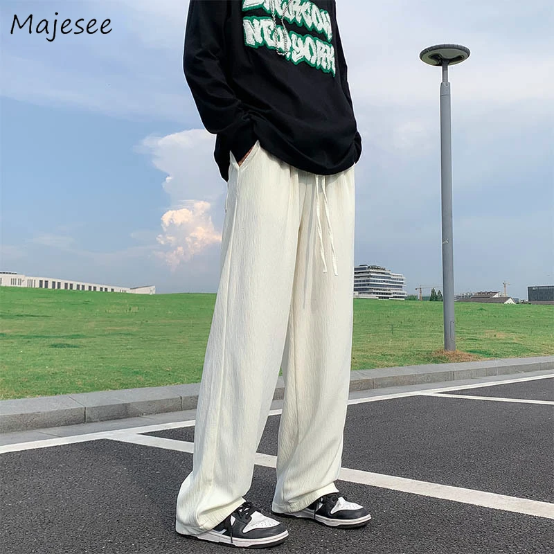 

Casual Pants Men Straight Breathable Pure Color Handsome Teens Simply All-match Streetwear Korean Stylish Pantalones Summer Cozy