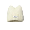 Korean Version New Cute Cat Ear Letter Patch Knitted Hat Women's Autumn and Winter Thickened Warm Versatile Simple Beanie Cap 6