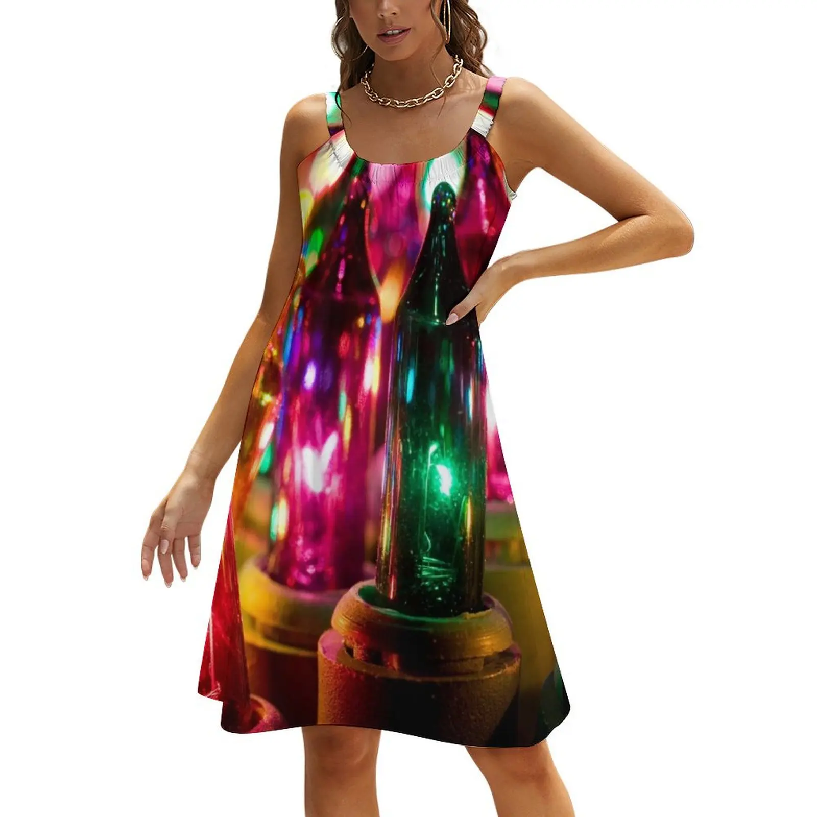 

Christmas Tree Costume Macro Multi Rainbow Christmas Lights Photography Beach Sling Skirt festival outfit women sexy dress