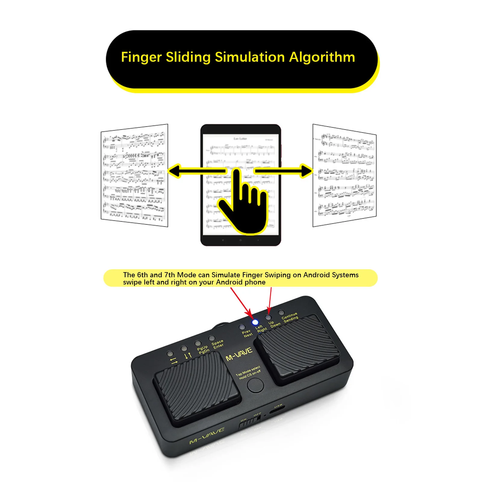 USB Rechargeable Musical Instrument Smart Phone Tablet M-VAVE Cube Turner Pro Wireless BT Page Turner Silent Foot Pedal wireless page turner pedal