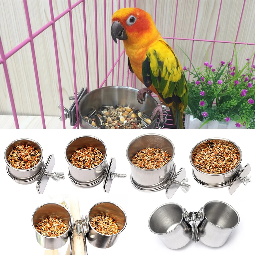 2 Gamelles Pour Oiseaux En Inox - Mangeoires Pour Cage - Argent
