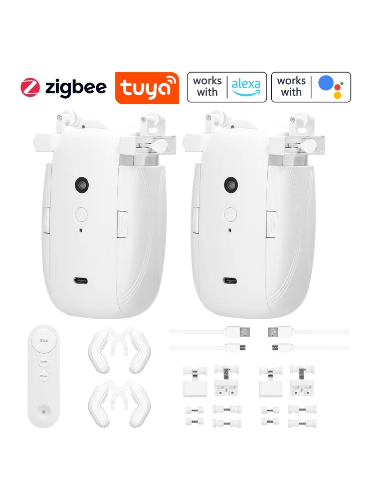 Tuya ZigBee 3 ใน 1 อัจฉริยะผ้าม่านมอเตอร์ไฟฟ้าผ้าม่านหุ่นยนต์เปิดอัตโนมัติไม่มีสายไฟสนับสนุน APP รีโมทคอนโทรลจับเวลา 1