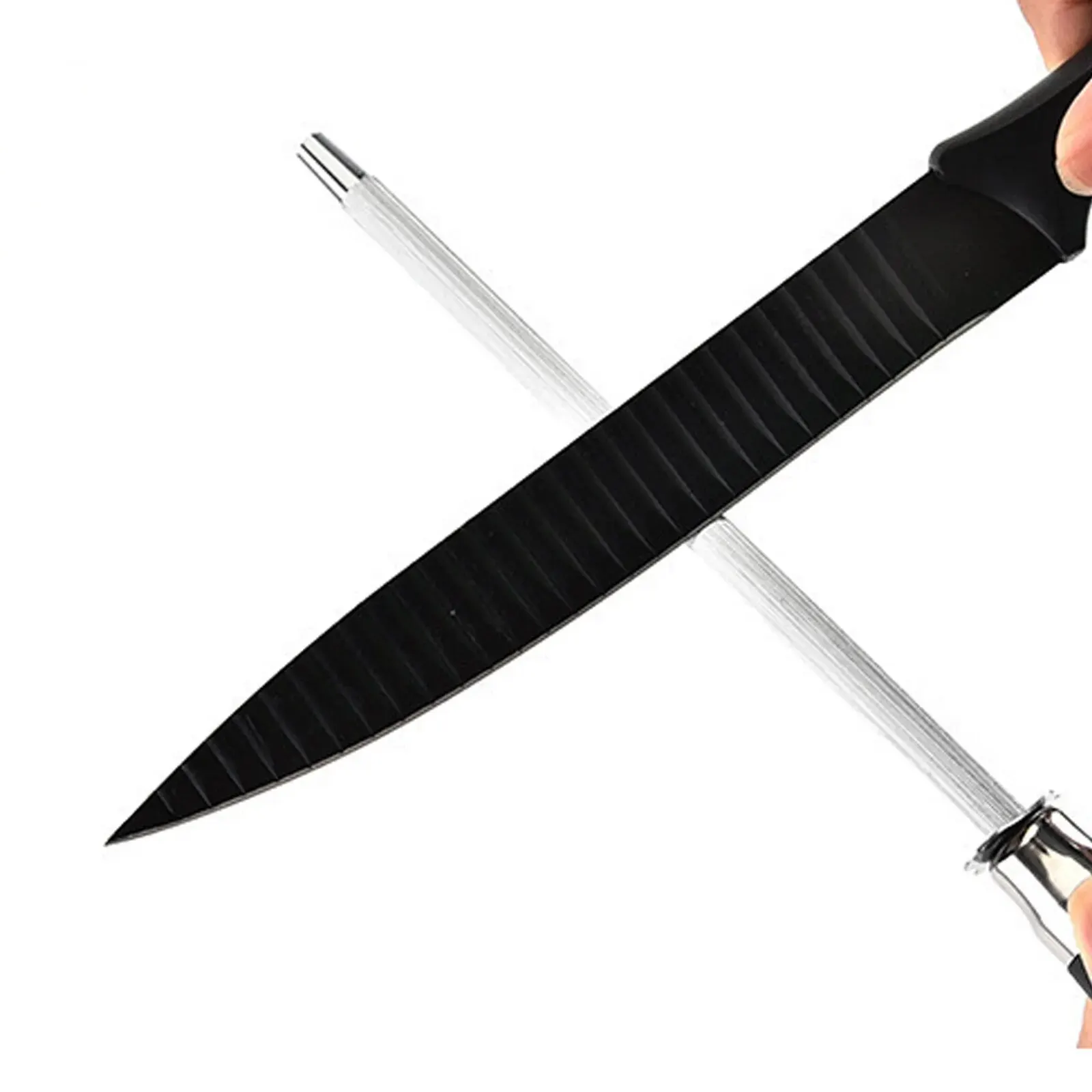 Knife Sharpener Kitchen Tool Carbon Steel Knife Sharpening Steel With Hanging Holes 10 Inches