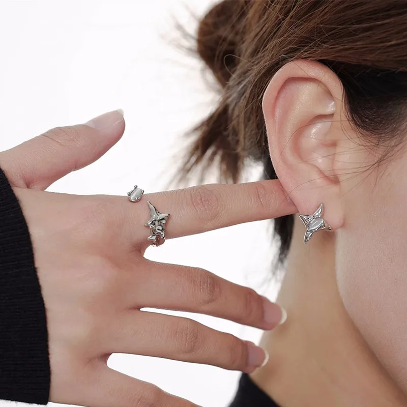 

White Star Exquisite Romantic Ring Female Fashion Minority Design Advanced Sense Adjustable Opening Finger Bijoux Wedding Gifts