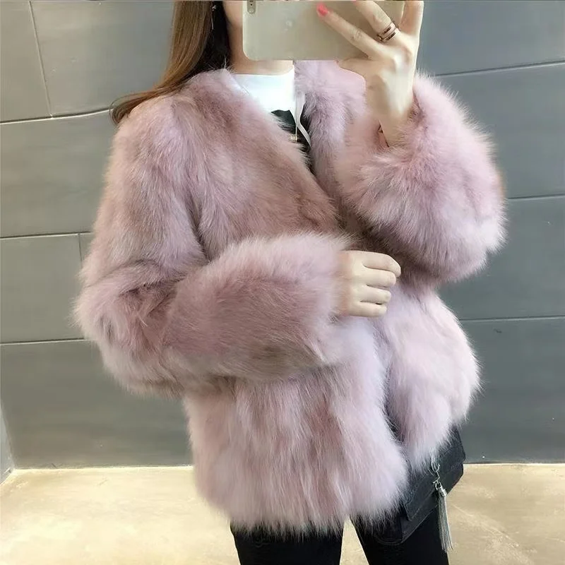 Women Cropped Fur Coat 2024 Korean Style Stand Collar Imitation Mink Fur Jacket Solid Colors Faux Rabbit Autumn Winter Outwear