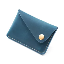 Premium Genuine Leather Minimalist Wallet with Snap Closure (Blue)