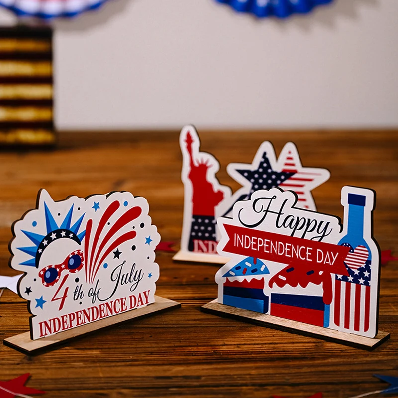 American Independence Day Wooden Ornaments Happy 4th Of July USA National Day Party Decoration For Home Patriotic Decor Supplies
