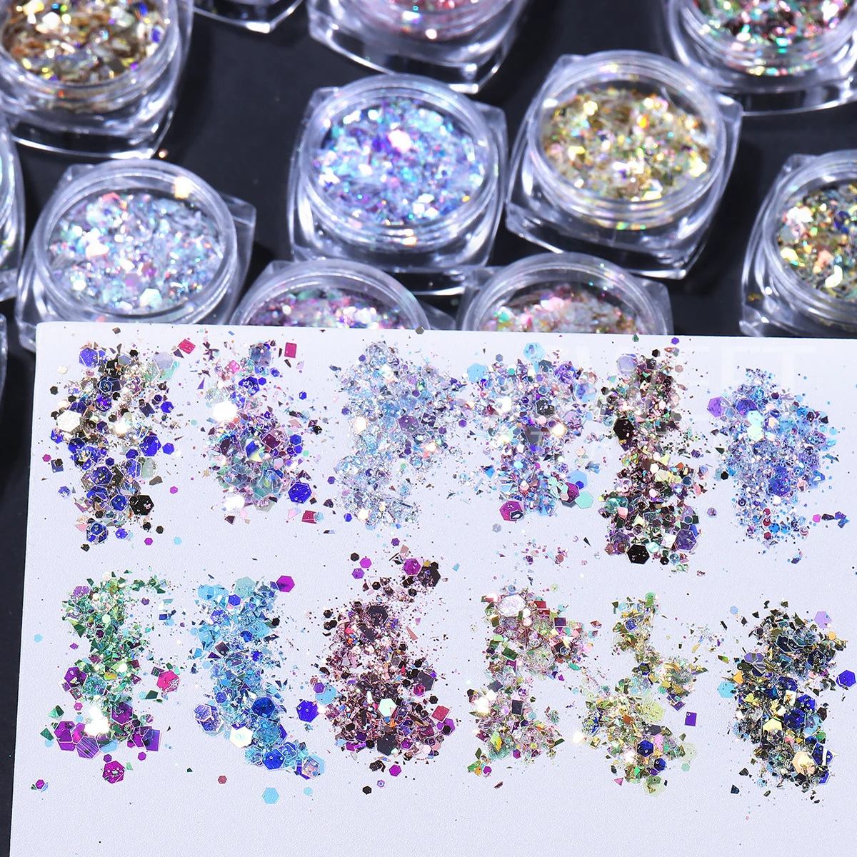 12pcs Sparkle Hexagon Nail Art Sequin Holographic Chunky Glitter Flakes Y2K Mermaid Mixed Slices Spangles Iridescent 3D Manicure