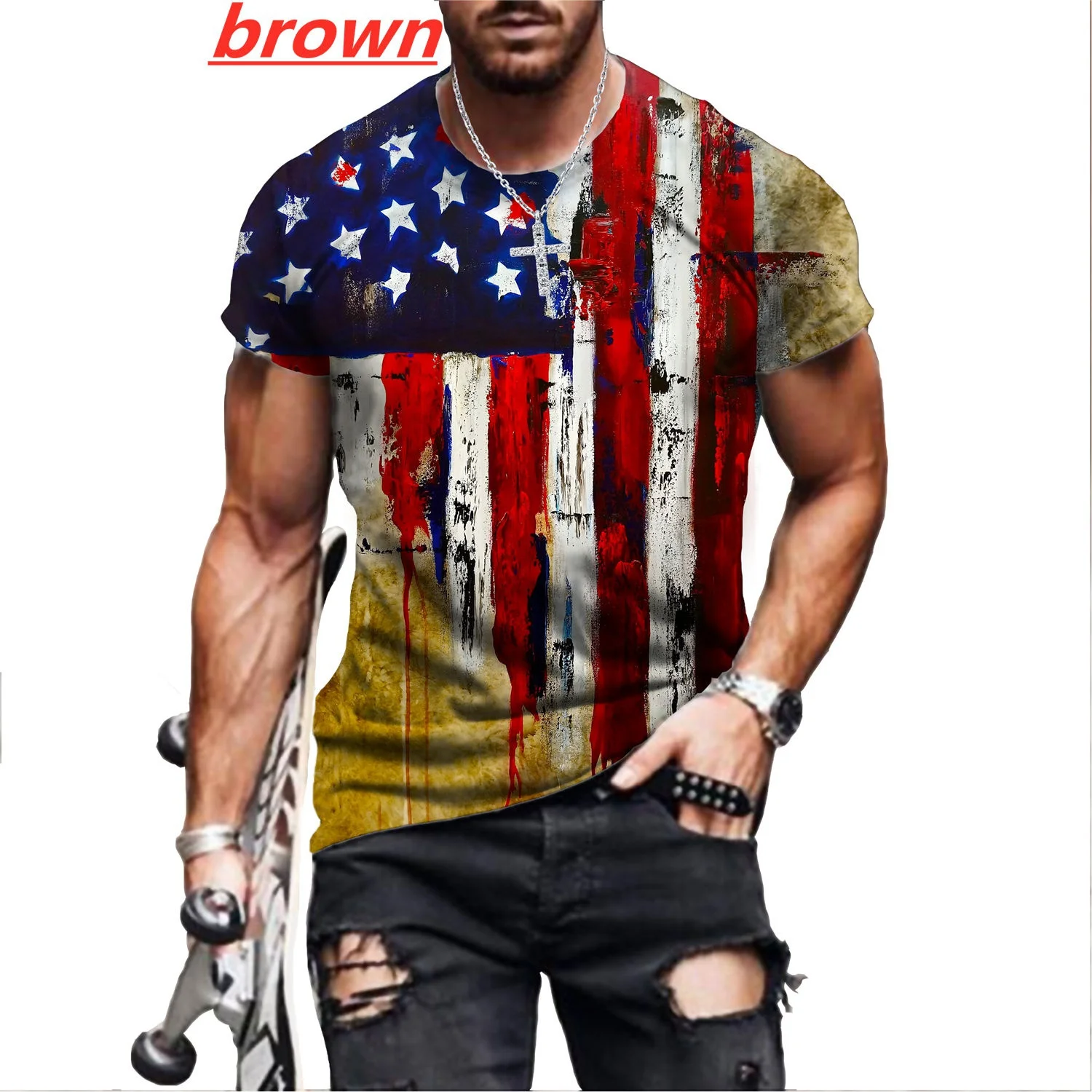 Verao Retro Bandeira Americana 3D Impresso Casual T-Camisa De Rua Manga Curta 3D Impresso Camiseta Cultura