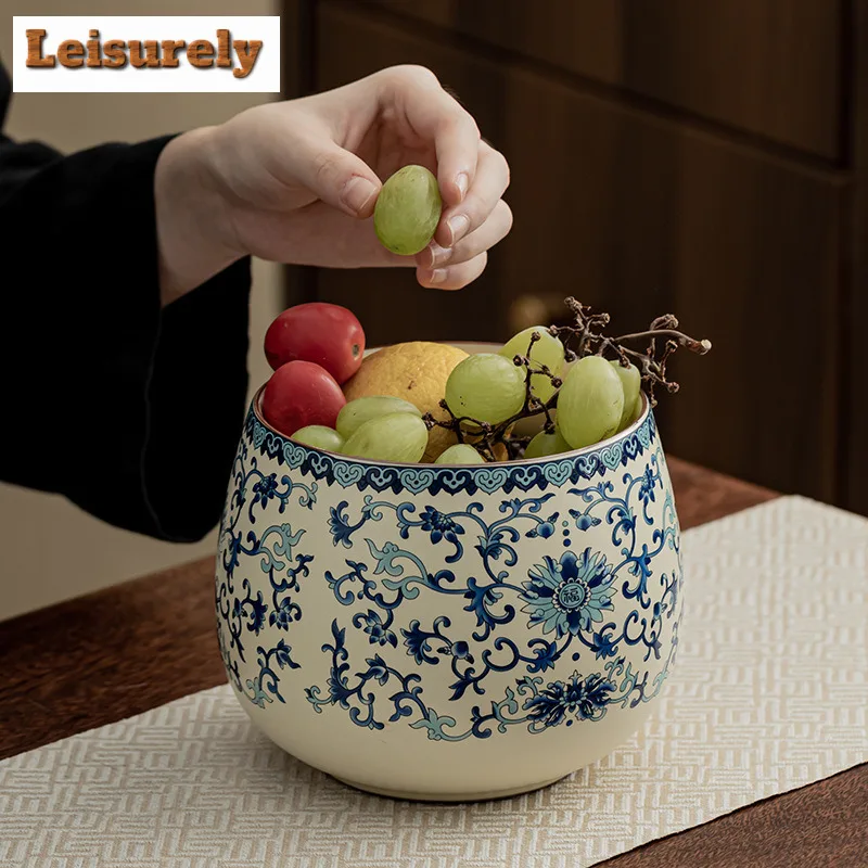 1500ML Ru Kiln Blue And White Ceramic Jianshui Tea Washing Basin Tea Garbage Can Tea Dust Cylinder Barrel Chaxi Bowl Ornaments