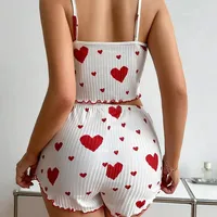 Summer New Women's Pajama Set Breathable Soft Casual Love Printed Design Sweet Home Strap Shorts Pajamas - Image 3
