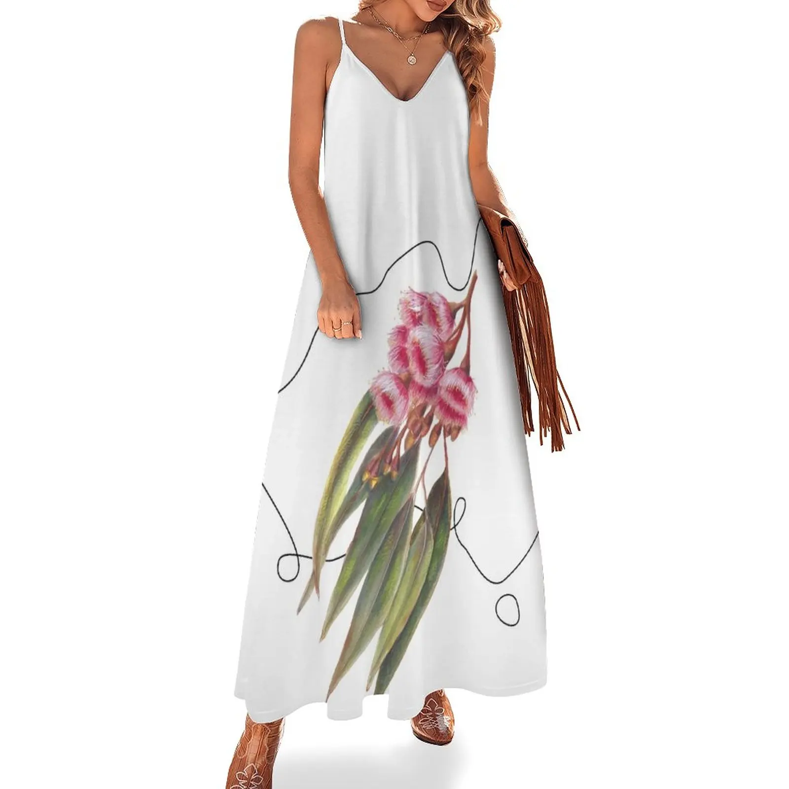 

Flowers of Australia - Pink Flowering Gum Sleeveless Dress Summer skirt dresses for women Women's summer suit