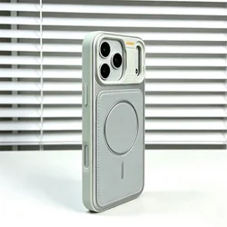 Leather Magnetic Phone Case with Magsafe Wireless Charging and Shockproof Protection for iPhone 12 Pro Max (Gray CX)