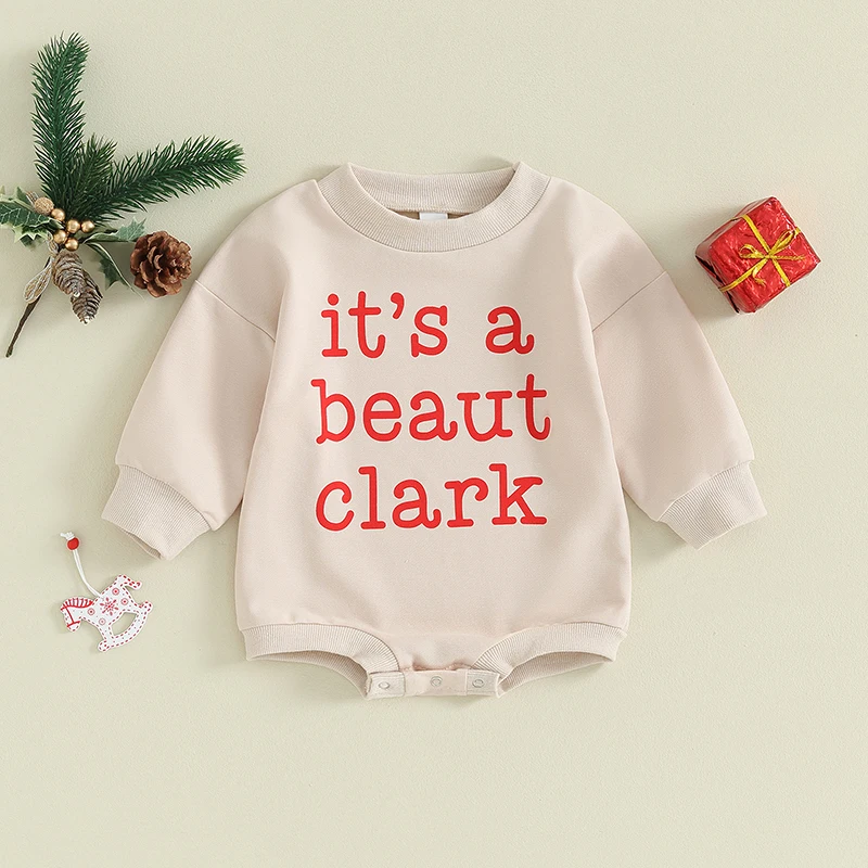 

Toddler Baby Girls Christmas Romper Long Sleeve Crew Neck Letters Print Bodysuit Clothes for Casual Daily Children's Clothing