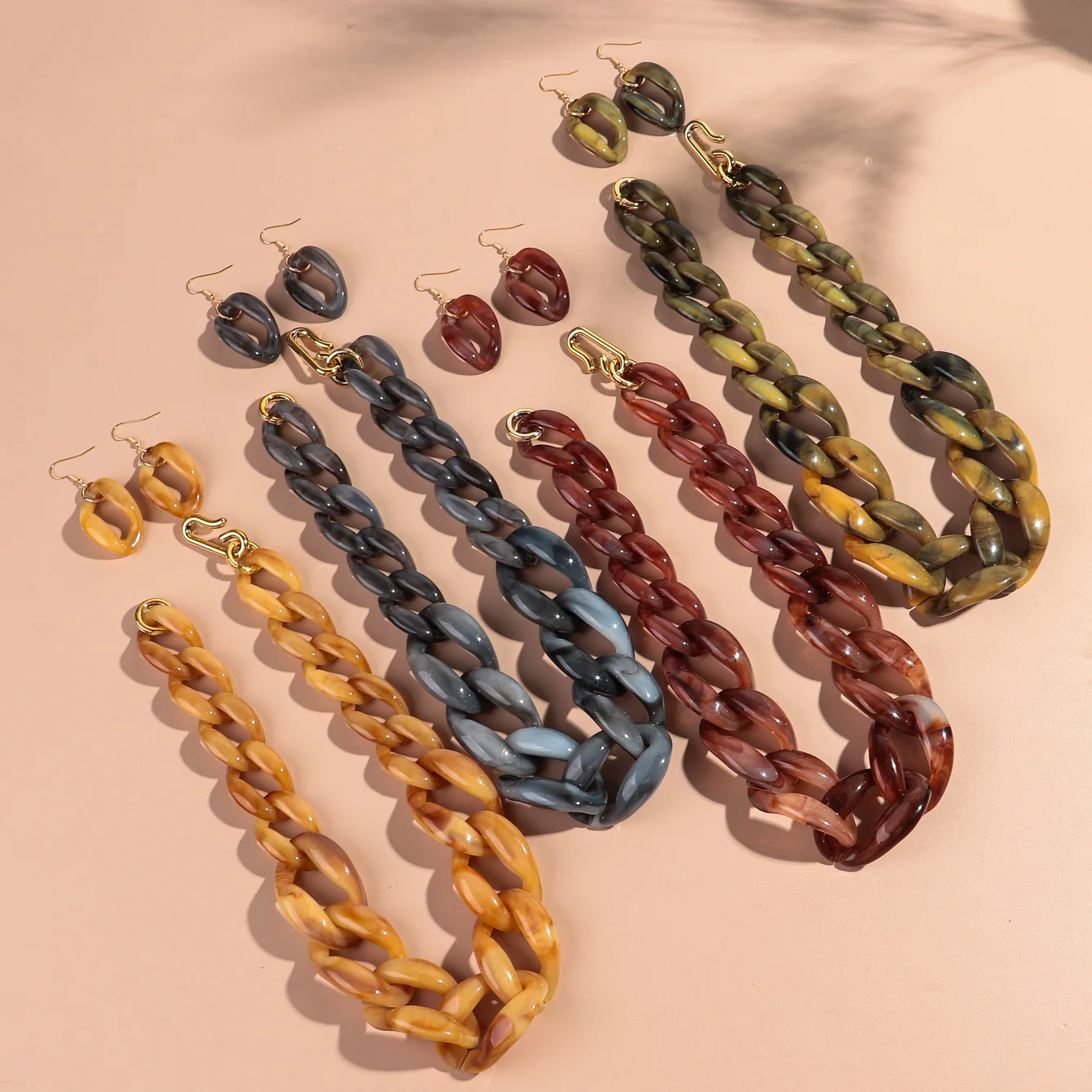 Statement Big Acryl Lange Kette Ohrring Halskette Set für Frauen Männer Boho Dicke Gliederkette Halsketten Anhänger Rock Schmuck Geschenke