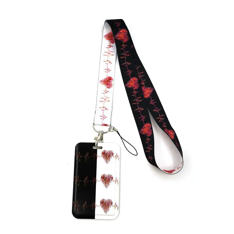 Medical Electrocardiogram Heart Art Cartoon Anime Fashion Lanyards Bus ID Name Work Card Holder Accessories Decorations Kids