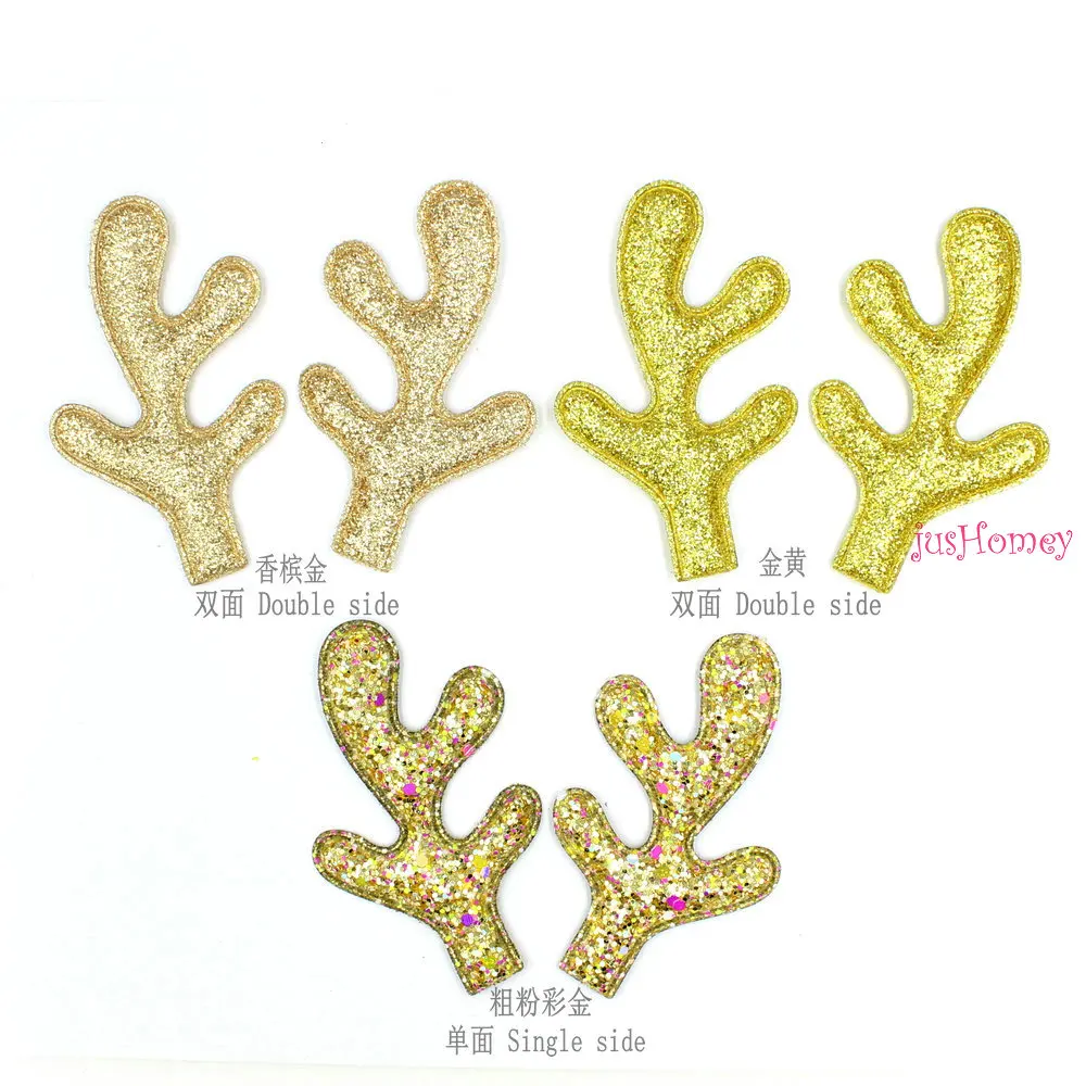 25 pairs/lot Glitter Reindeer Antlers Gold fabric W/ Sponge Padded Buckhorn applique for Christmas decor,Craft DIY