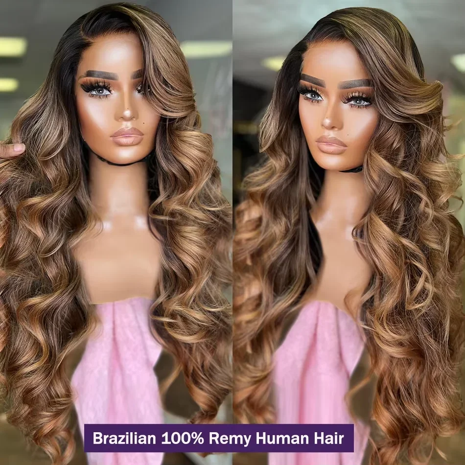 Highlight Ombre Body Wave Lace Front Wig Human Hair 13x4 13X6 4/27 Honey Blonde Lace Frontal Wigs Pre Plucked 200 Density 4