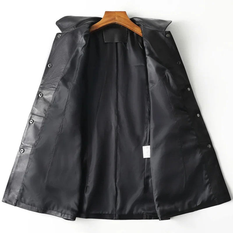 Tcyeek Sheepskin Genuine Leather Jacket Spring Motorcycle Coat Women Clothes Loose Long Jackets Black Chic Trenchcoat Chaquetas