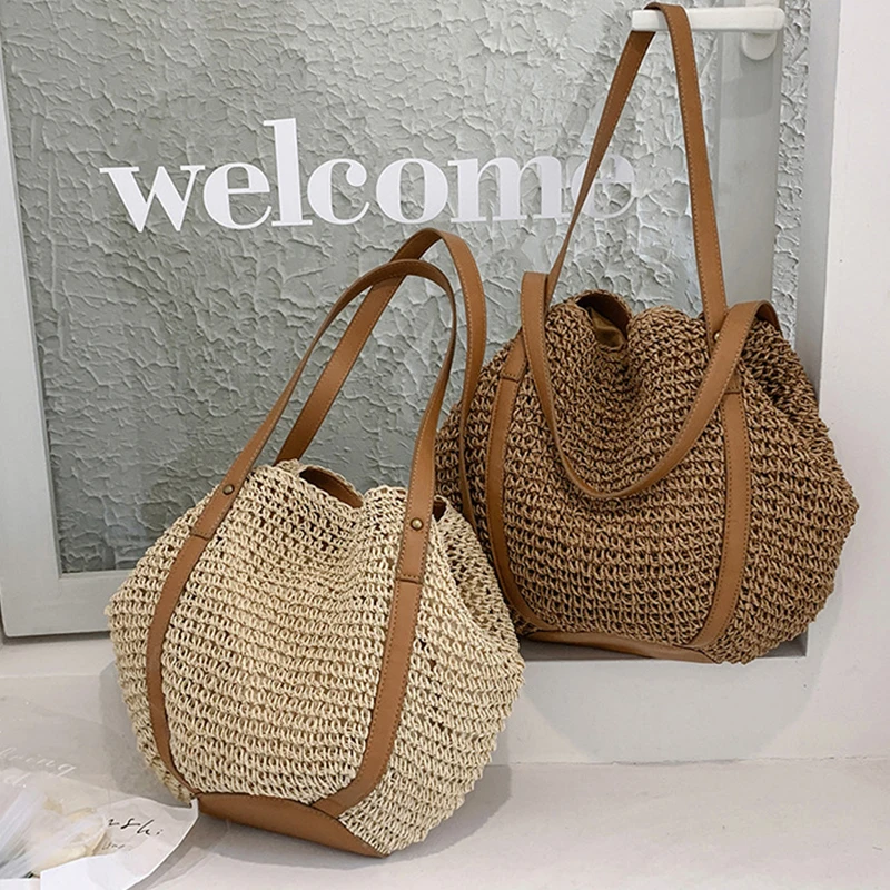 Casual Women's Underarm Shoulder Bag Luxury Design Straw Woven Large Capacity  Fashion Hobo Handbag Summer Beach BagShopper Tote 2