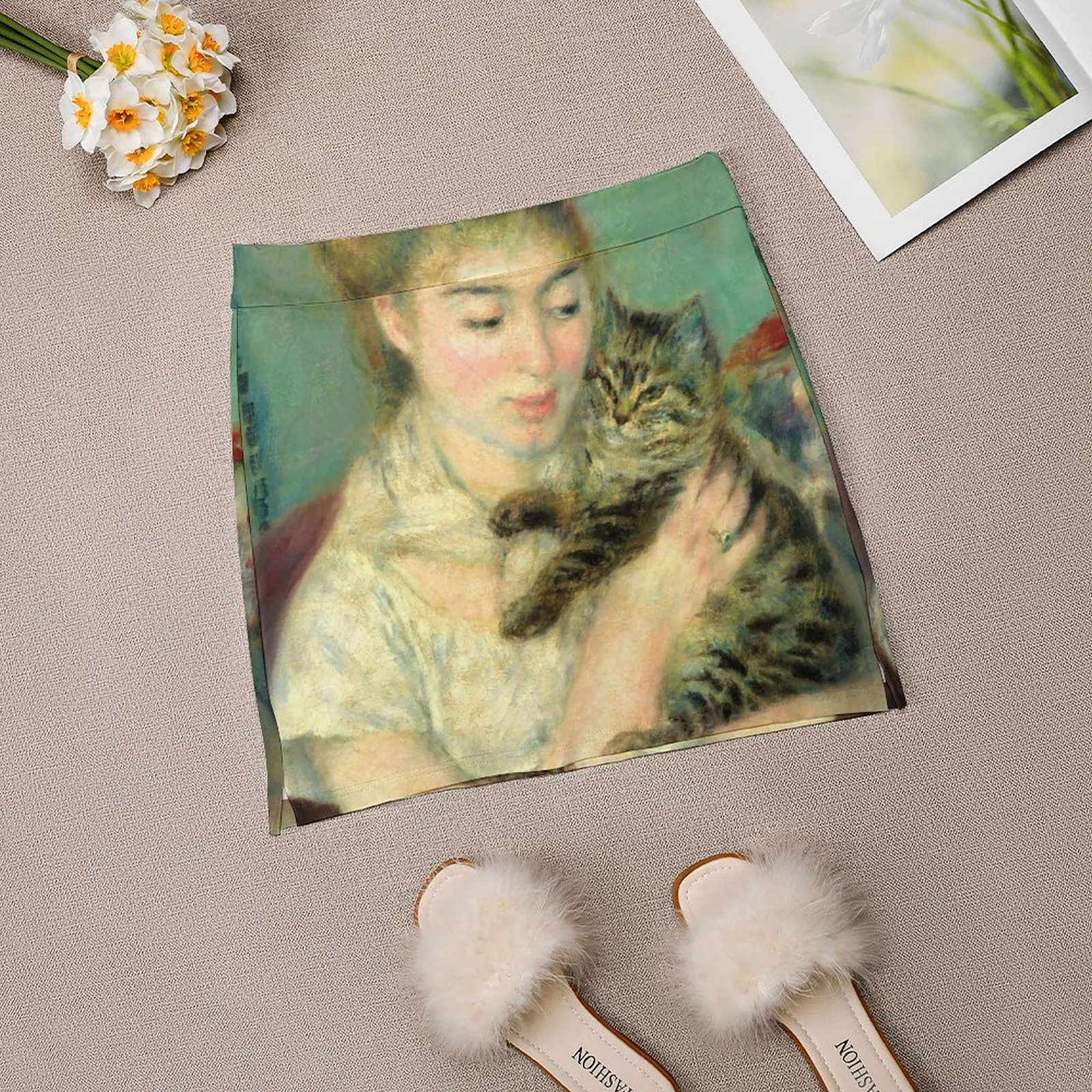 Woman with a Cat - Pierre Auguste Renoir Light Proof Trouser Skirt Sexy mini skirt micro mini skirt extreme