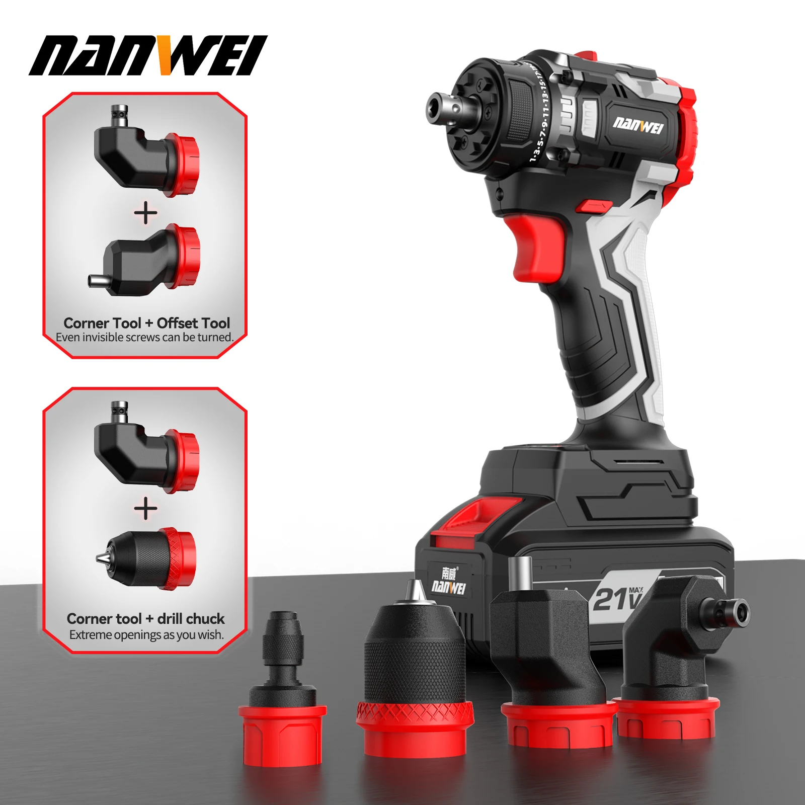NANWEI Cordless Brushless DIY Multi-head Electric Drill - Main Image