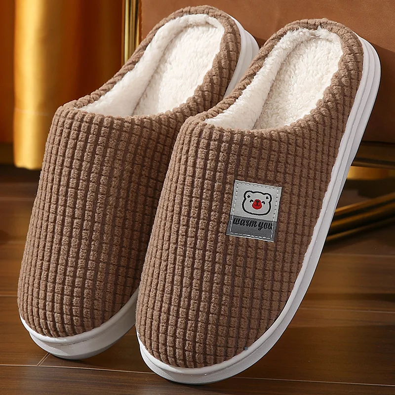 

New Fashion Indoor Slippers Women Men Winter Thick Sole Home Warm Couples Shoes Non-Slip Flat Platform Men's Cotton Slippers