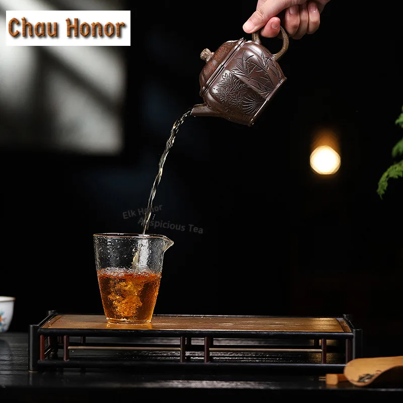 270ml Traditional Yixing Purple Clay Teapots Handmade Large Diameter Pot Raw Ore Agarwood Mud Kettle Chinese Zisha Tea Set Gift