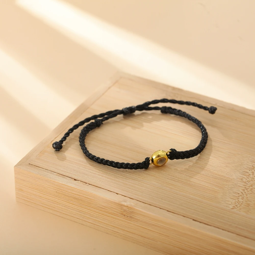 Adjustable Braided Rope Projection Bracelet Black Rope Photo Bracelet Personalized Stainless Steel Picture Bracelet