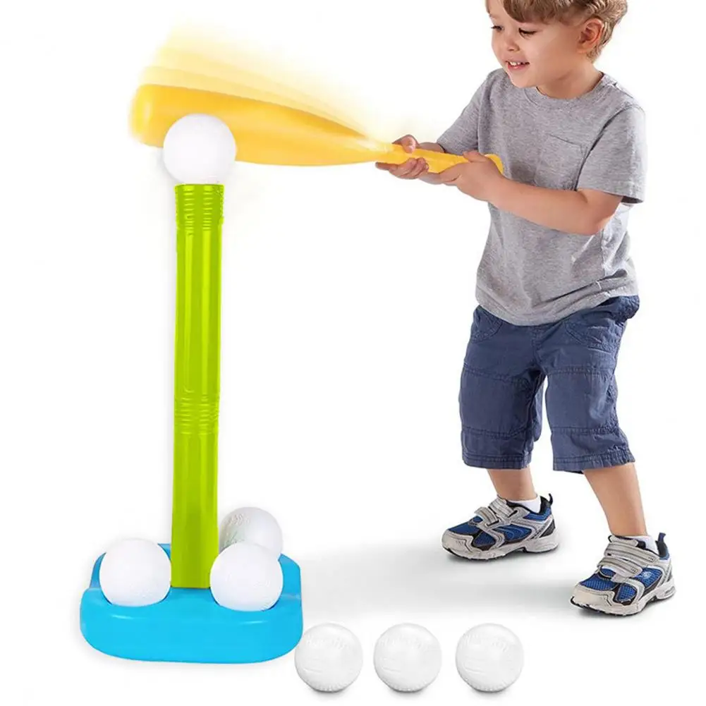 Plastic Baseball Bat T Ball Kids Baseball Softball Bat Set Batting Tee Adjustable Height Kids T-Ball Boys Girls T-Ball Games Set