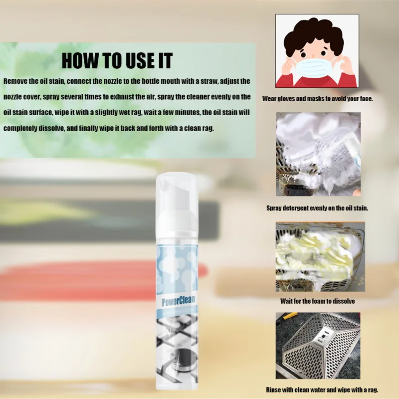 Kitchen Heavy Oil Foam Cleaner Kitchen Range Hood Heavy Oil Removal Foam Cleaning Agent Stains With A Single Foam Cleaner